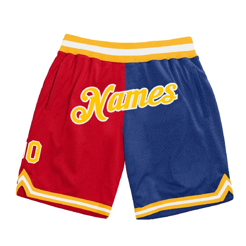 Men's basketball shorts rugged-elite -Custom Red Gold-Royal Authentic Throwback Split Fashion Basketball Shorts