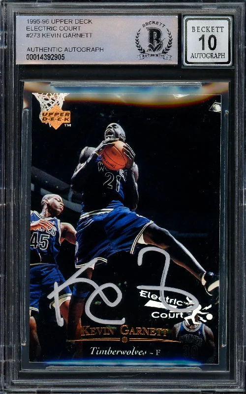 Men's basketball card game day theme -Kevin Garnett Autographed 1995-96 Upper Deck Electric Court Rookie Card #273 Minnesota Timberwolves Auto Grade Gem Mint 10 Beckett BAS #14392905