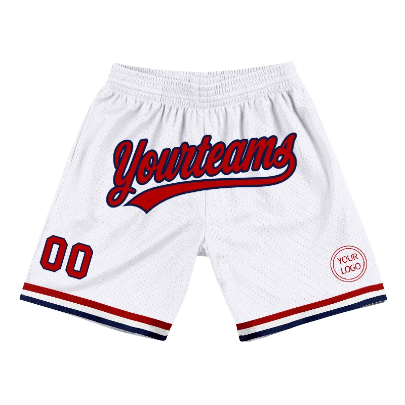 Men's basketball shorts lightweight-sleek -Custom White Red-Navy Authentic Throwback Basketball Shorts