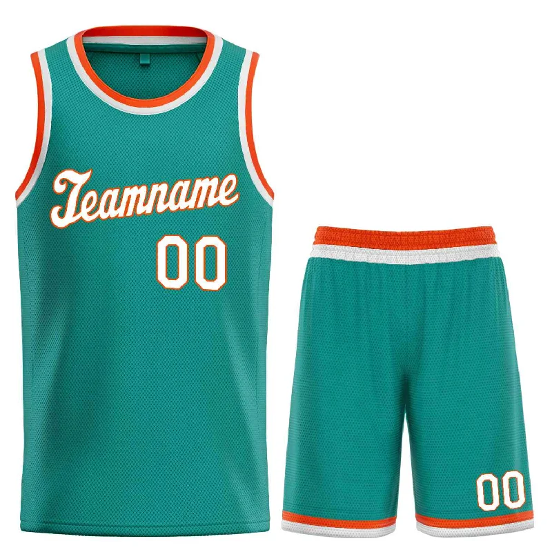 Men's basketball uniform team gear set -Custom Teal White-Orange Classic Sets Sports Uniform Basketball Jersey