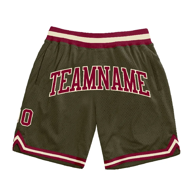 Men's basketball shorts hybrid-elite -Custom Olive Maroon-Cream Authentic Throwback Salute To Service Basketball Shorts