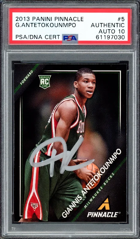 Men's basketball card rare find -Giannis Antetokounmpo Autographed 2013 Panini Pinnacle Rookie Card #5 Milwaukee Bucks Auto Grade Gem Mint 10 PSA/DNA #61197030