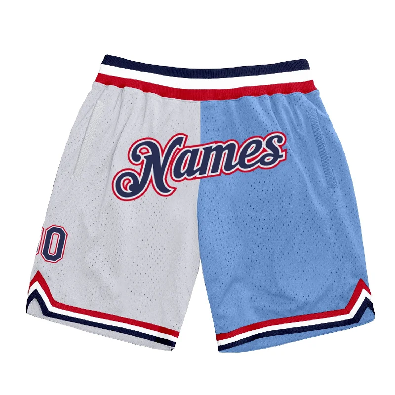 Men's basketball shorts performance-urban -Custom White Navy-Light Blue Authentic Throwback Split Fashion Basketball Shorts