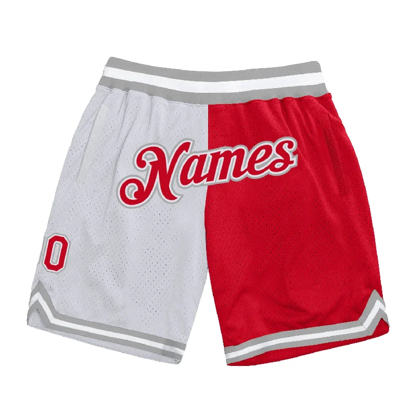 Men's basketball shorts moisture-hybrid -Custom White Red-Gray Authentic Throwback Split Fashion Basketball Shorts