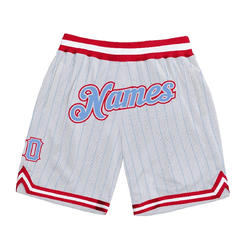 Men's basketball shorts sweat-sleek -Custom White Light Blue Pinstripe Light Blue-Red Authentic Basketball Shorts