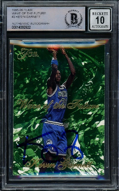 Men's basketball card hobby kit -Kevin Garnett Autographed 1995-96 Fleer Flair Wave of the Future Rookie Card #3 Minnesota Timberwolves Auto Grade Gem Mint 10 Beckett BAS #14392822