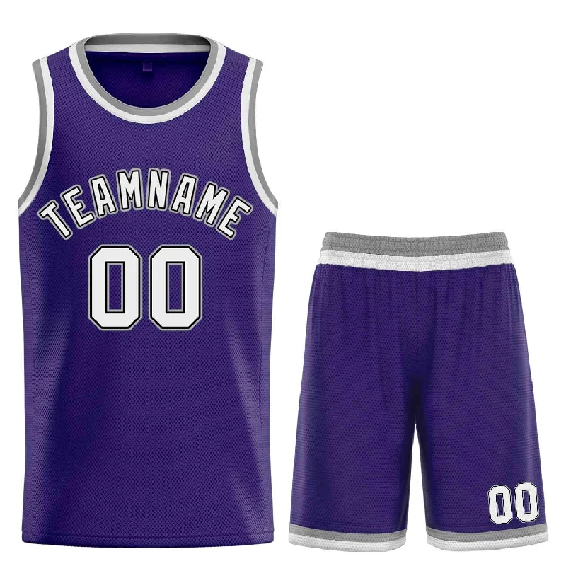 Men's basketball uniform breathable mesh -Custom Purple White-Black Bull Classic Sets Curved Basketball Jersey