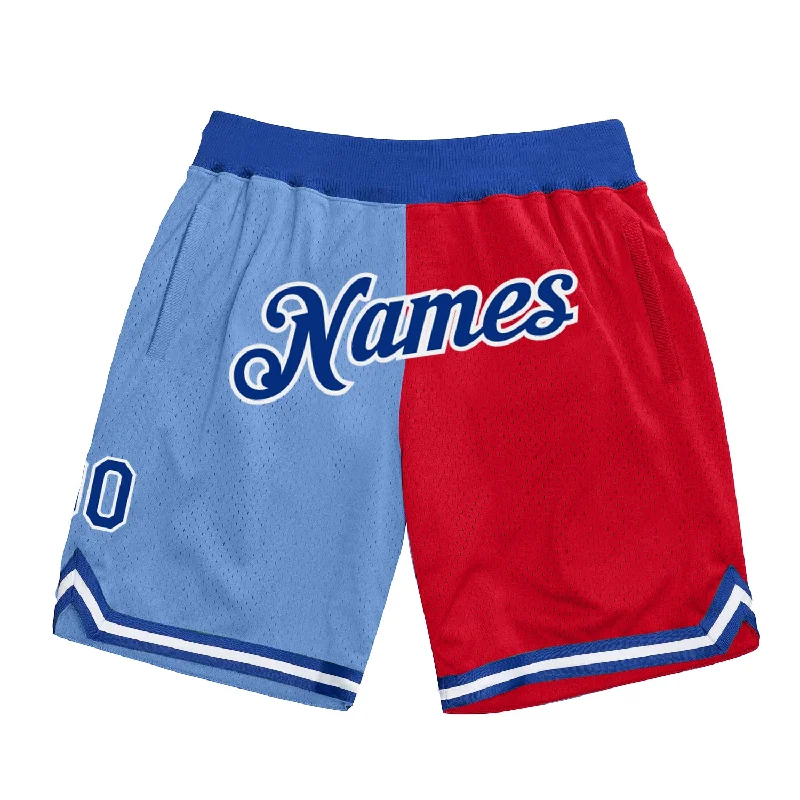 Men's basketball shorts bold-urban -Custom Light Blue Royal-Red Authentic Throwback Split Fashion Basketball Shorts