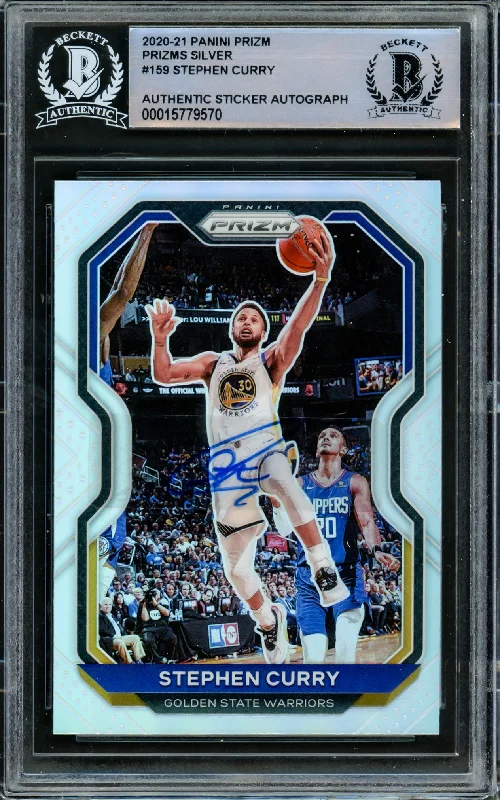 Men's basketball card numbered series -Stephen Curry Autographed 2020-21 Panini Silver Prizm Card #159 Golden State Warriors Beckett BAS #15779570