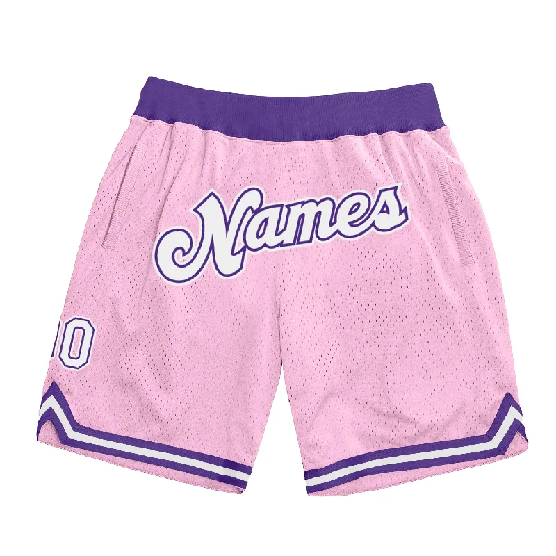 Men's basketball shorts lightweight-hybrid -Custom Light Pink White-Purple Authentic Throwback Basketball Shorts