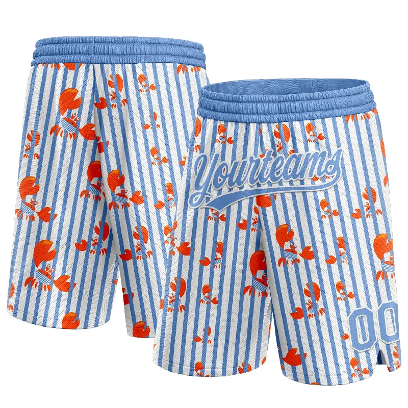 Men's basketball shorts breathable-elite -Custom Light Blue White 3D Pattern Crab Argentina Authentic Basketball Shorts