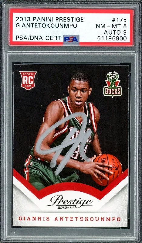 Men's basketball card squad discount -Giannis Antetokounmpo Autographed 2013 Panini Prestige Rookie Card #175 Milwaukee Bucks PSA 8 Auto Grade Mint 9 PSA/DNA #61196900