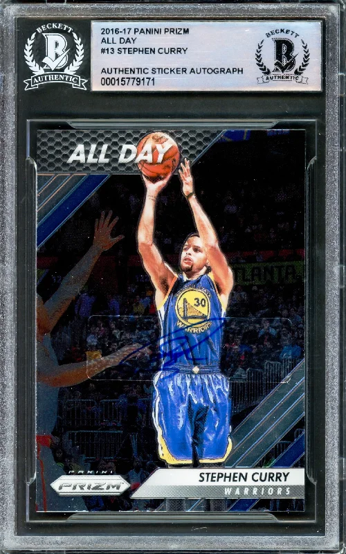 Men's basketball card vibrant colors -Stephen Curry Autographed 2016-17 Panini Prizm Card #13 Golden State Warriors Beckett BAS #15779171