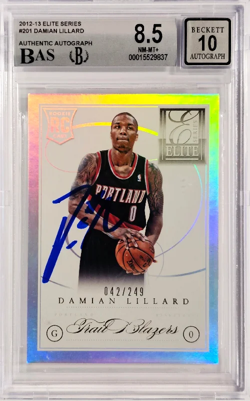 Men's basketball card team lineup set -Damian Lillard Autographed 2012-13 Panini Elite Rookie Card #201 Portland Trail Blazers BGS 8.5 Auto Grade Gem Mint 10 #42/249 Beckett BAS #15529837