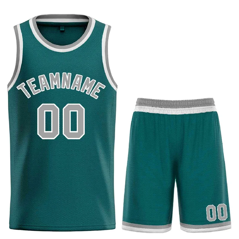 Men's basketball uniform practice kit -Custom Aqua Gray-White Bull Classic Sets Curved Basketball Jersey