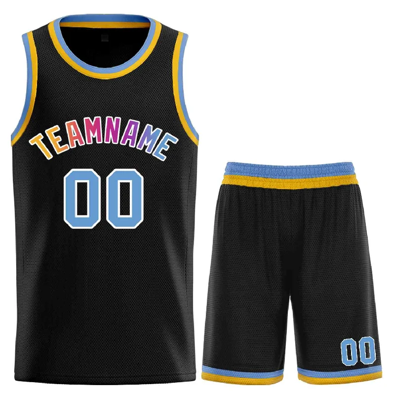 Men's basketball uniform team apparel -Custom Black Powder Blue-White Classic Sets Curved Basketball Jersey