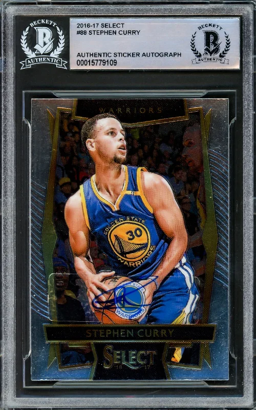 Men's basketball card quality cards -Stephen Curry Autographed 2016-17 Panini Select Card #88 Golden State Warriors Beckett BAS Stock #216842