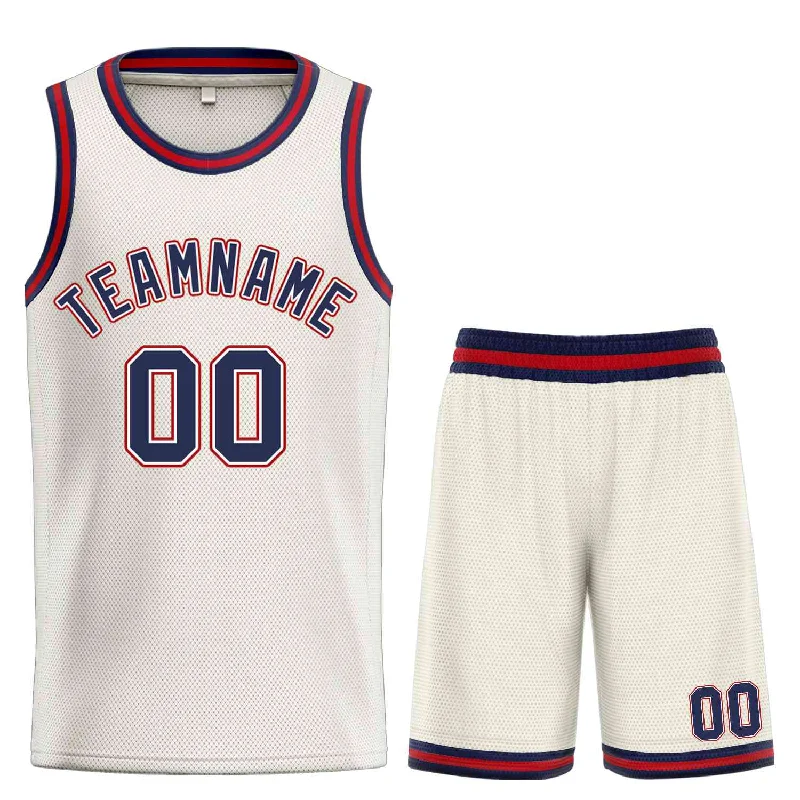 Men's basketball uniform sports offer -Custom Cream Navy-Maroon Classic Sets Bull Basketball Jersey