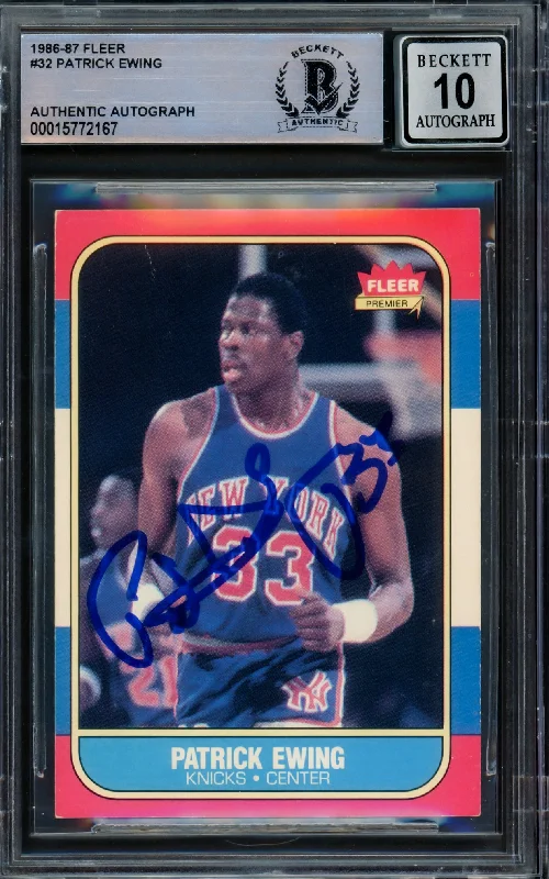 Men's basketball card lightweight series -Patrick Ewing Autographed 1986-87 Fleer Rookie Card #32 New York Knicks Auto Grade Gem Mint 10 Beckett BAS #15772167