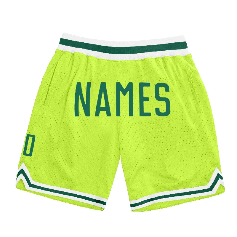 Men's basketball shorts sweat-elite -Custom Neon Green Kelly Green-White Authentic Throwback Basketball Shorts