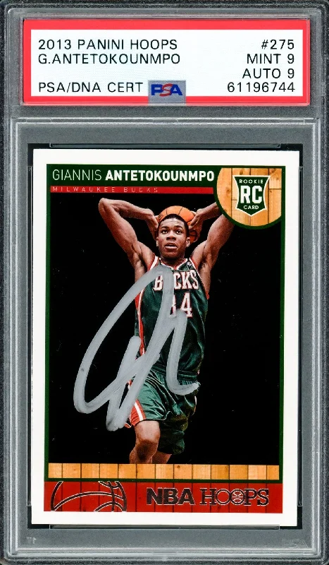 Men's basketball card pro sale -Giannis Antetokounmpo Autographed 2013 Panini Hoops Rookie Card #275 Milwaukee Bucks PSA 9 Auto Grade Mint 9 PSA/DNA #61196744