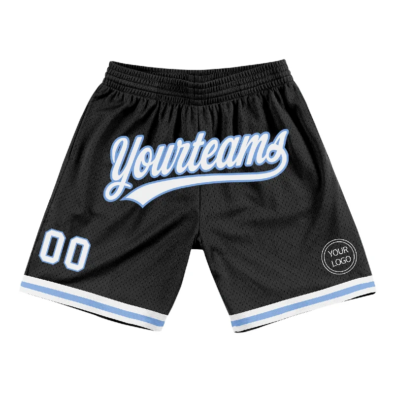 Men's basketball shorts breathable-elite -Custom Black White-Light Blue Authentic Throwback Basketball Shorts