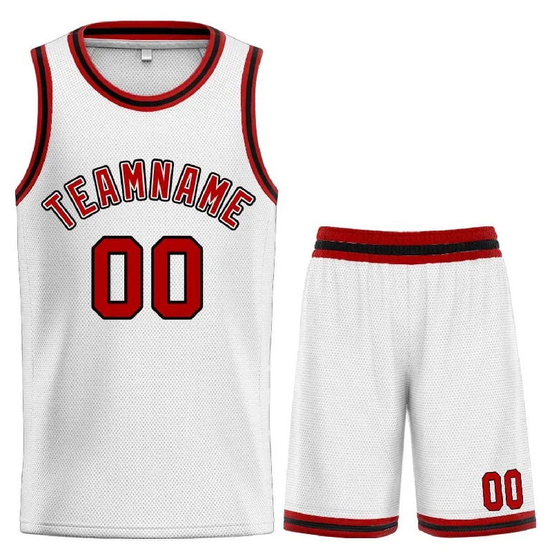 Men's basketball uniform design style -Custom White Maroon-Black Classic Sets Curved Basketball Jersey