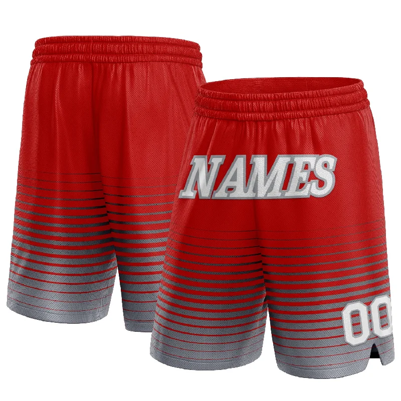 Men's basketball shorts performance-team -Custom Red White-Gray Pinstripe Fade Fashion Authentic Basketball Shorts