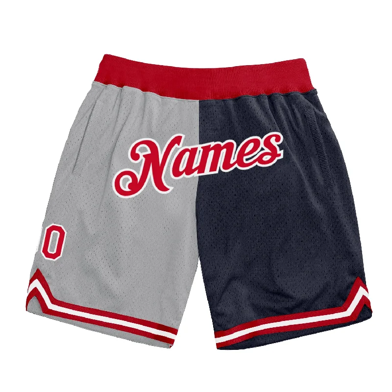 Men's basketball shorts sleek-pro -Custom Gray Red-Navy Authentic Throwback Split Fashion Basketball Shorts