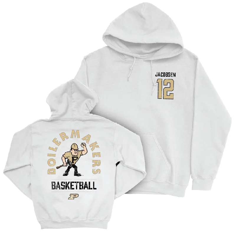 Men's hoodies warming -Men's Basketball White Mascot Hoodie  - Daniel Jacobsen