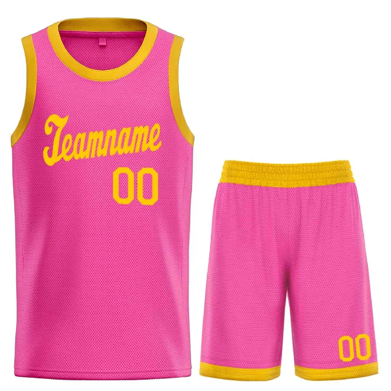 Men's basketball uniform high quality -Custom Pink Yellow Classic Sets Sports Uniform Basketball Jersey