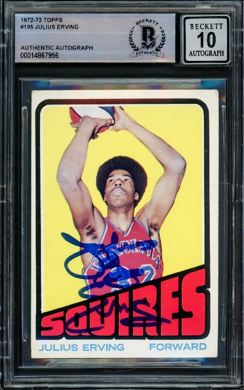 Men's basketball card special edition -Julius Dr. J Erving Autographed 1972-73 Topps Rookie Card #195 Virginia Squires Auto Grade Gem Mint 10 Beckett BAS #14867956