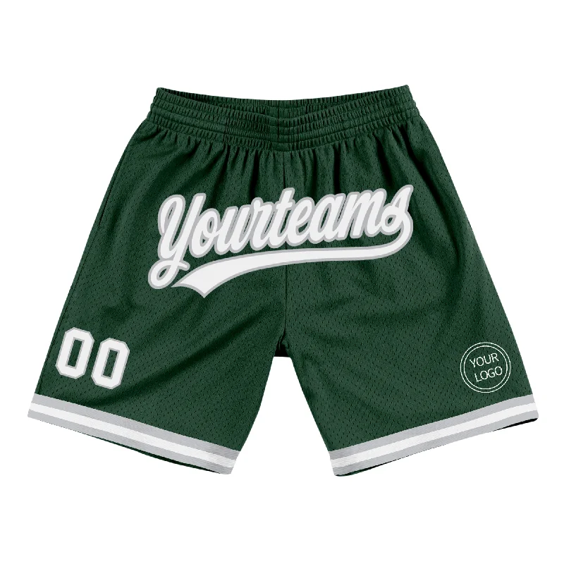 Men's basketball shorts hybrid-elite -Custom Hunter Green White-Gray Authentic Throwback Basketball Shorts