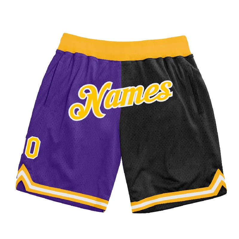 Men's basketball shorts rugged-fit -Custom Purple Gold-Black Authentic Throwback Split Fashion Basketball Shorts