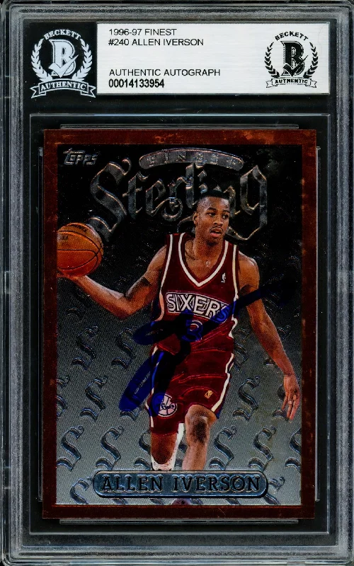 Men's basketball card custom series -Allen Iverson Autographed 1996-97 Topps Finest Sterling Rookie Card #240 Philadelphia 76ers Beckett BAS #14133954