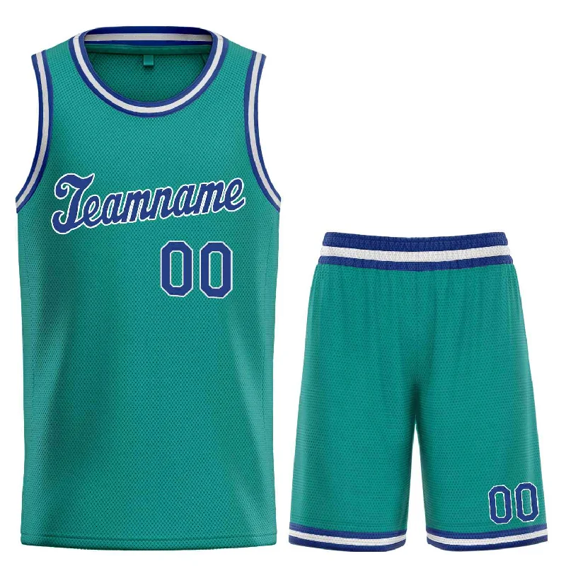 Men's basketball uniform performance ensemble -Custom Teal Royal-White Classic Sets Sports Uniform Basketball Jersey