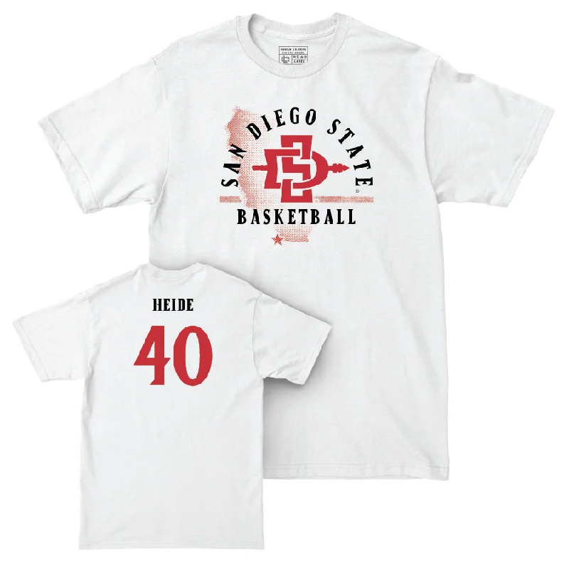 Men's basketball T-shirt sport ensemble -SDSU Men's Basketball White State Comfort Colors Tee - Miles Heide #40