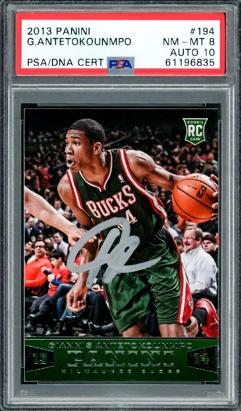 Men's basketball card sport special -Giannis Antetokounmpo Autographed 2013 Panini Rookie Card #194 Milwaukee Bucks PSA 8 Auto Grade Gem Mint 10 PSA/DNA #61196835