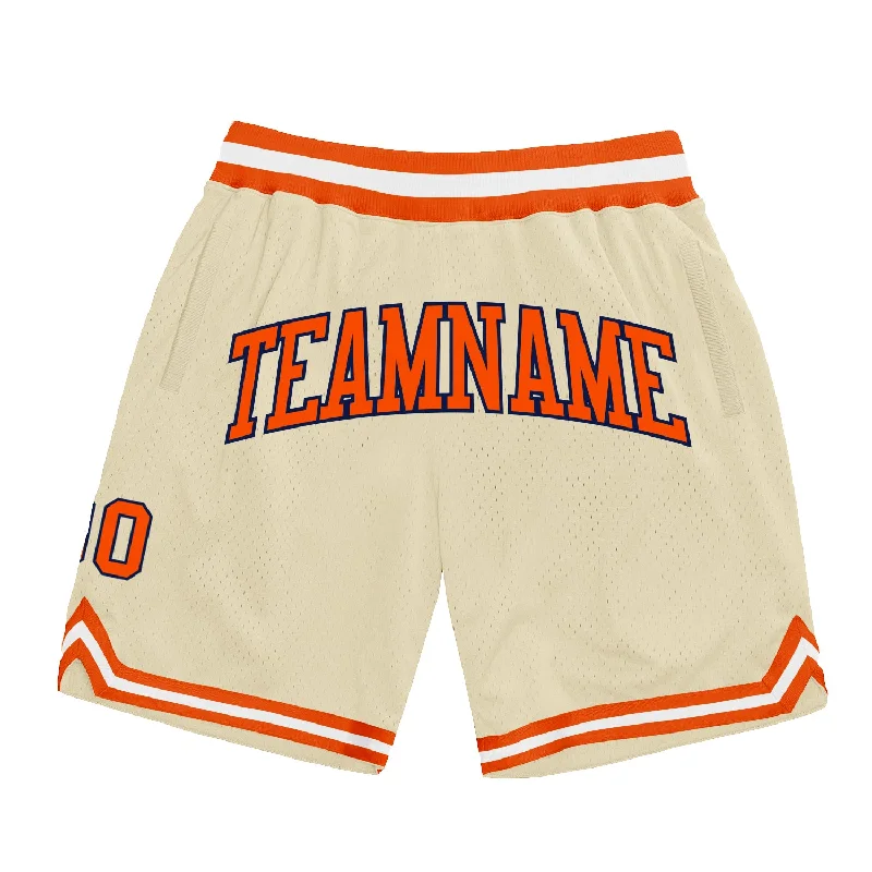 Men's basketball shorts sport-pro -Custom Cream Orange-Navy Authentic Throwback Basketball Shorts