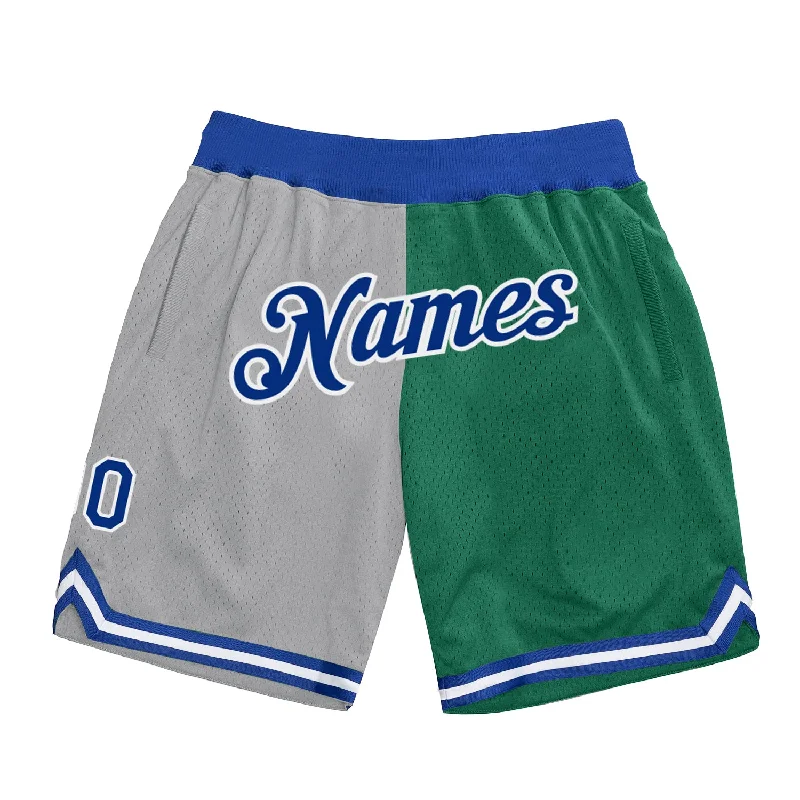 Men's basketball shorts active-hybrid -Custom Gray Royal-Kelly Green Authentic Throwback Split Fashion Basketball Shorts