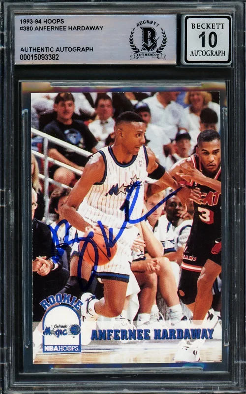 Men's basketball card combo set -Anfernee Hardaway Autographed 1993-94 Hoops Rookie Card #380 Orlando Magic Auto Grade Gem Mint 10 Beckett BAS Stock #211048