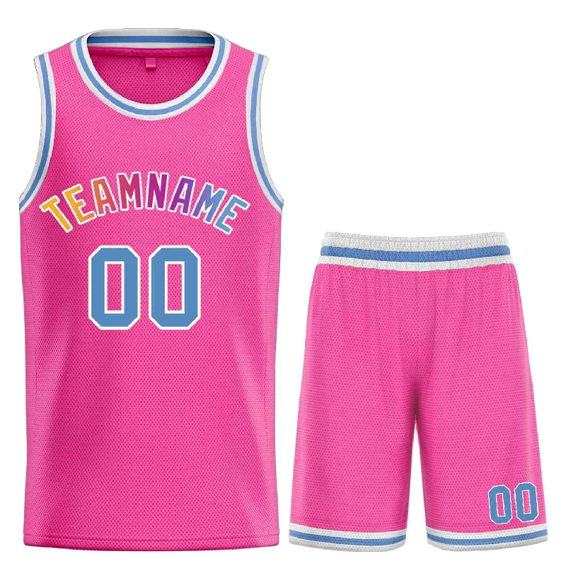 Men's basketball uniform short sleeve -Custom Pink Powder Blue-White Classic Sets Bull Basketball Jersey