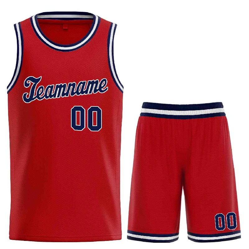 Men's basketball uniform sports set -Custom Red Navy-White Classic Sets Sports Uniform Basketball Jersey