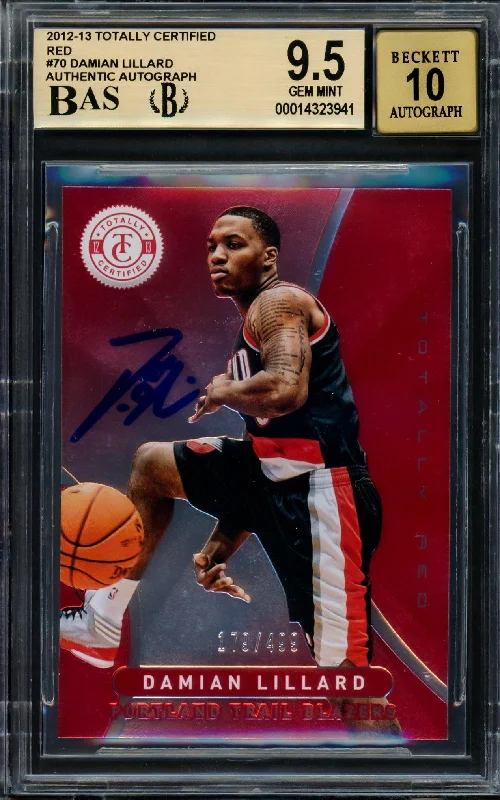 Men's basketball card custom combo -Damian Lillard Autographed 2012-13 Panini Totally Certified Red Rookie Card #70 Portland Trail Blazers BGS 9.5 Auto Grade Gem Mint 10 #179/499 Beckett BAS #14323941