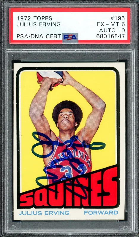 Men's basketball card low-price set -Julius Dr. J Erving Autographed 1972 Topps Rookie Card #195 PSA 6 Auto Grade Gem Mint 10 PSA/DNA #68016847