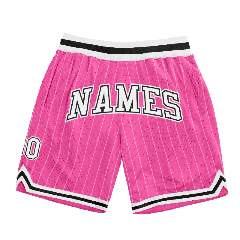 Men's basketball shorts breathable-bold -Custom Pink White Pinstripe White-Black Authentic Basketball Shorts