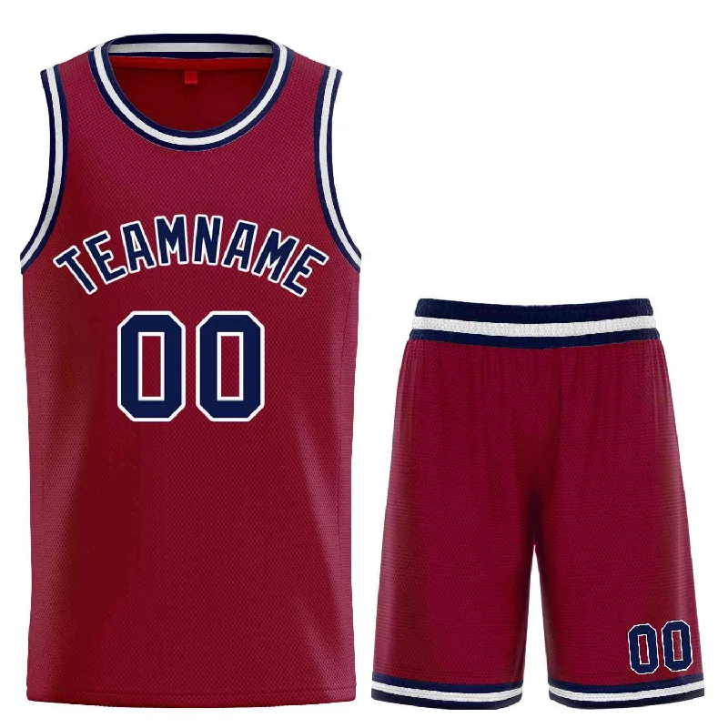 Men's basketball uniform seasonal collection -Custom Maroon Navy-White Classic Sets Curved Basketball Jersey