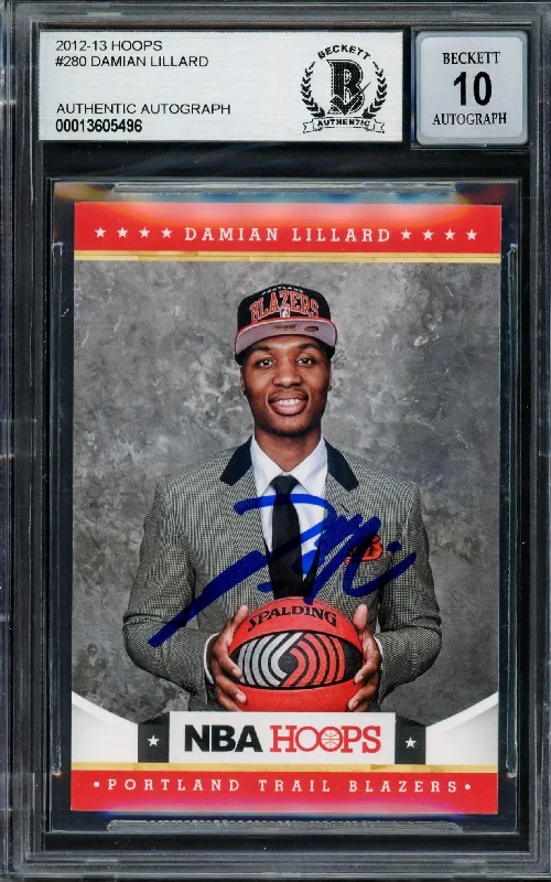 Men's basketball card limited kit -Damian Lillard Autographed 2012-13 Panini Hoops Rookie Card #280 Portland Trail Blazers Auto Grade Gem Mint 10 Beckett BAS #13605496