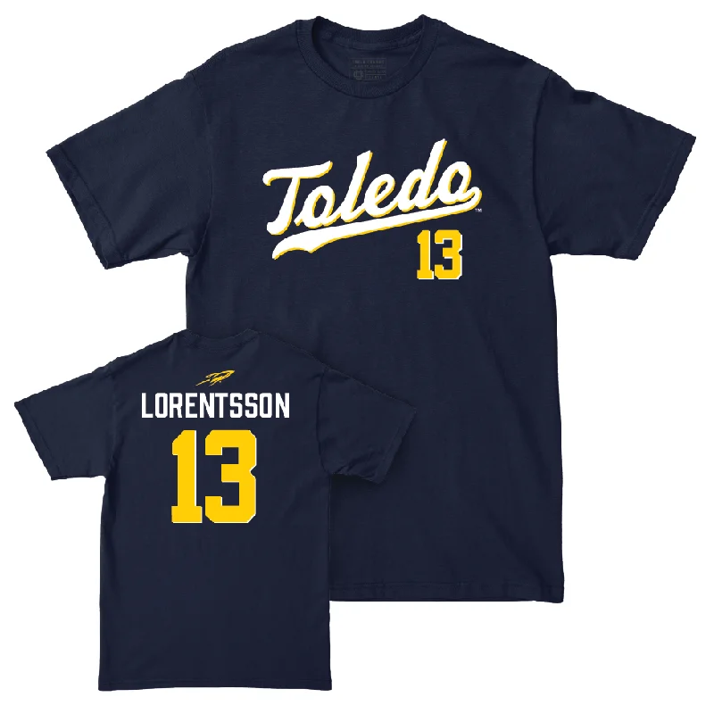 Men's basketball T-shirt match day gear -Toledo Men's Basketball Navy Script Tee - André Lorentsson | #13