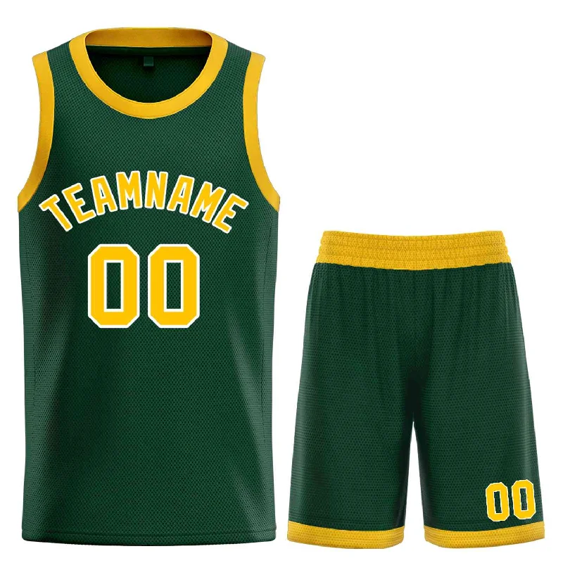 Men's basketball uniform classic look -Custom Hunter Green Yellow-White Bull Classic Sets Curved Basketball Jersey